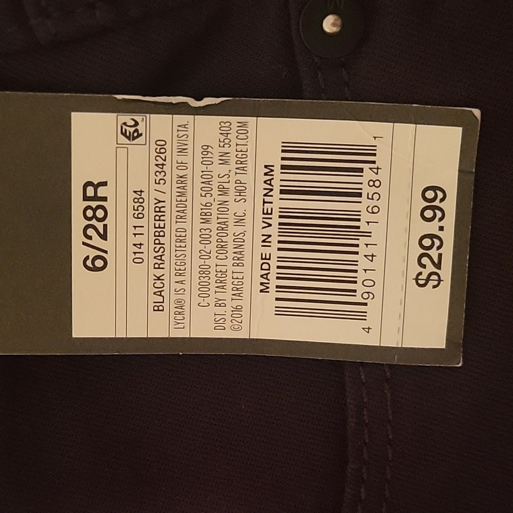 MOSSIMO Black Raspberry High Rise Skinny Denim Power Stretch SZ 6/ 28R NWT - Picture 7 of 7